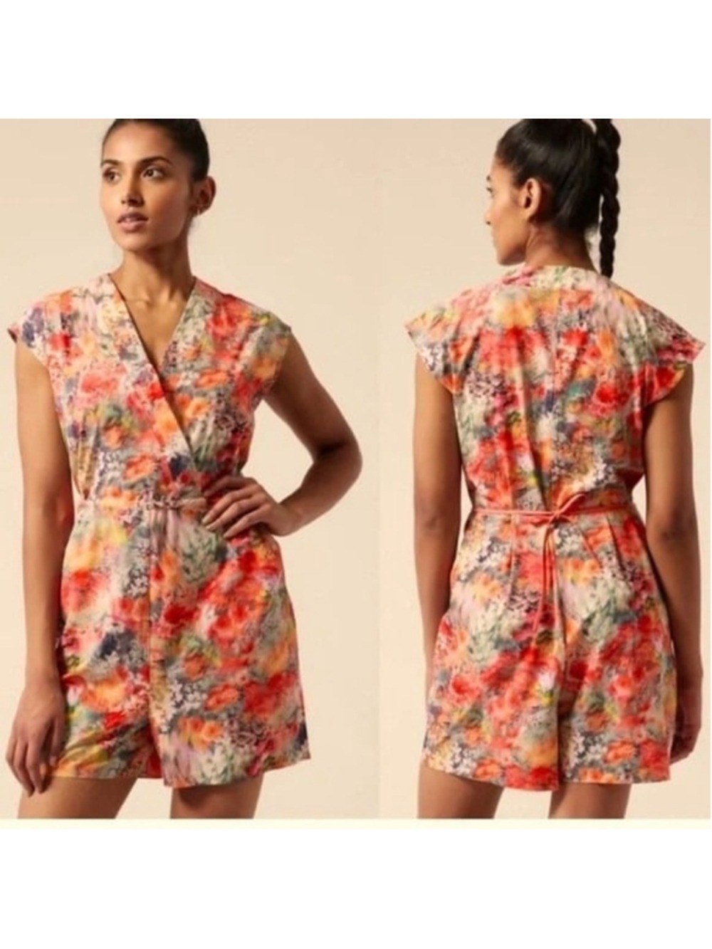 ATHLETA Marlow V Neck Romper Renewed Bloom Floral Pattern Size XS